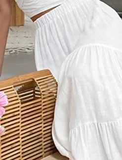 New Women's Skirt A Line Swing Maxi Skirts Ruffle Pocket Solid Colored Casual Daily Weekend Summer Fashion Casual Black White Red Light Blue Women Skirts