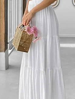 New Women's Skirt A Line Swing Maxi Skirts Ruffle Pocket Solid Colored Casual Daily Weekend Summer Fashion Casual Black White Red Light Blue Women Skirts