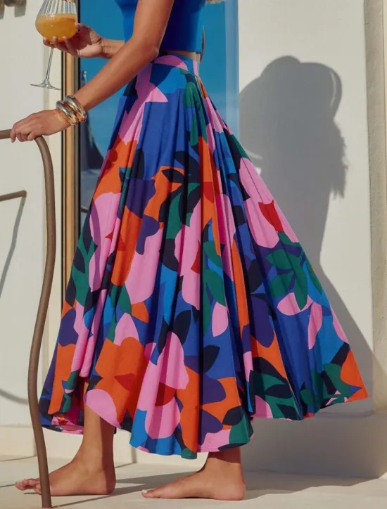 Sale Women's Skirt A Line Swing Fashion Casual Maxi High Waist Skirts Floral Print Micro-elastic Street Daily Summer Polyester Women Skirts|Spring Pants