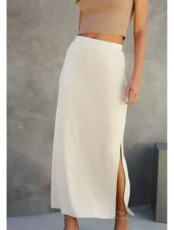 Discount Women's Skirt Bodycon Casual Midi Mid Rise Skirts Plain Split Ends Micro-elastic Street Going out Black White Camel Summer Polyester Women Skirts