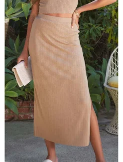 Discount Women's Skirt Bodycon Casual Midi Mid Rise Skirts Plain Split Ends Micro-elastic Street Going out Black White Camel Summer Polyester Women Skirts