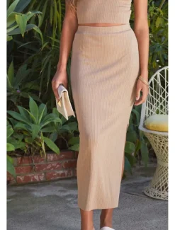 Discount Women's Skirt Bodycon Casual Midi Mid Rise Skirts Plain Split Ends Micro-elastic Street Going out Black White Camel Summer Polyester Women Skirts