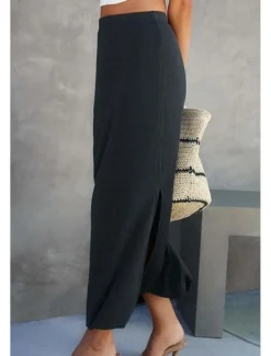 Discount Women's Skirt Bodycon Casual Midi Mid Rise Skirts Plain Split Ends Micro-elastic Street Going out Black White Camel Summer Polyester Women Skirts