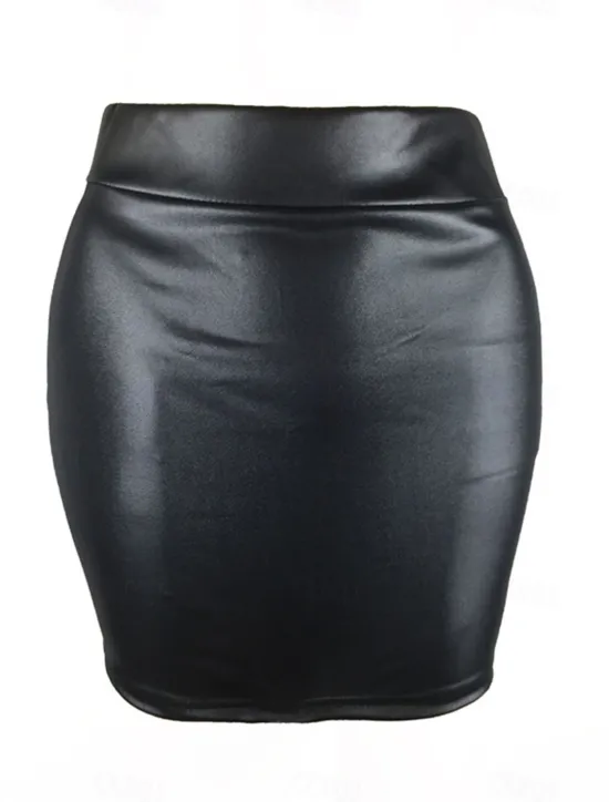 Best Women's Skirt Bodycon Elegant Fashion Casual Above Knee High Waist Skirts Solid Colored Vacation Street Wine Black Navy Blue Coffee Spring & Summer Faux Leather Women Skirts