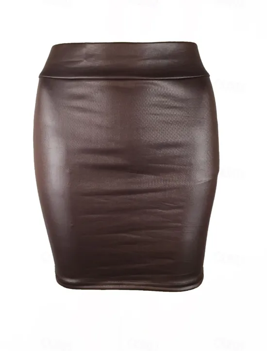 Best Women's Skirt Bodycon Elegant Fashion Casual Above Knee High Waist Skirts Solid Colored Vacation Street Wine Black Navy Blue Coffee Spring & Summer Faux Leather Women Skirts