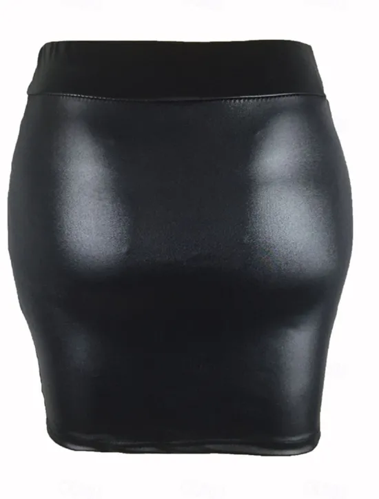 Best Women's Skirt Bodycon Elegant Fashion Casual Above Knee High Waist Skirts Solid Colored Vacation Street Wine Black Navy Blue Coffee Spring & Summer Faux Leather Women Skirts