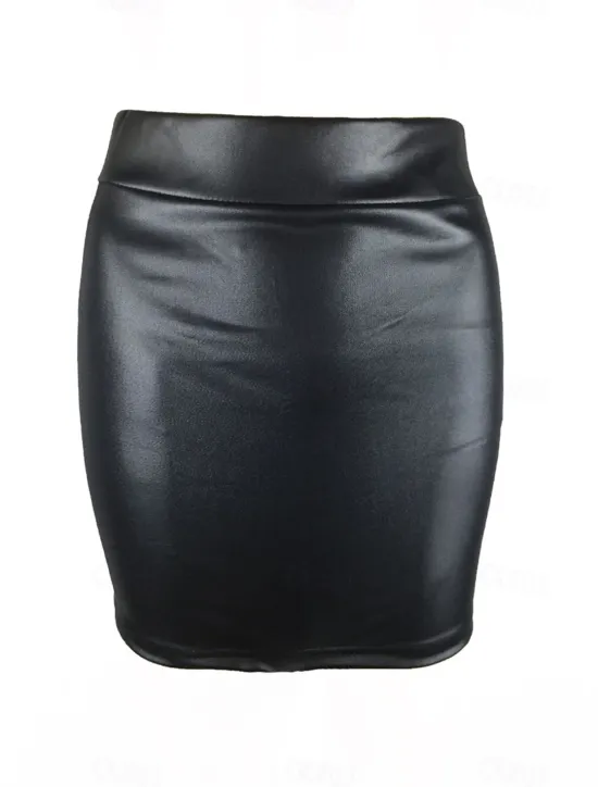 Best Women's Skirt Bodycon Elegant Fashion Casual Above Knee High Waist Skirts Solid Colored Vacation Street Wine Black Navy Blue Coffee Spring & Summer Faux Leather Women Skirts