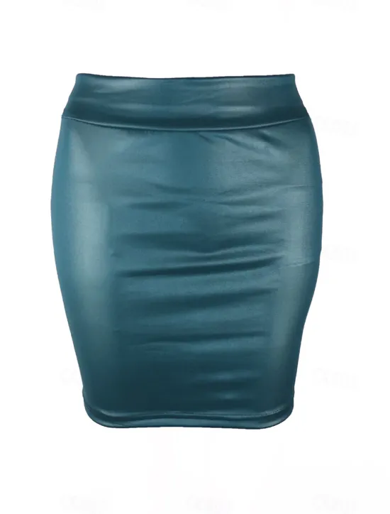 Best Women's Skirt Bodycon Elegant Fashion Casual Above Knee High Waist Skirts Solid Colored Vacation Street Wine Black Navy Blue Coffee Spring & Summer Faux Leather Women Skirts