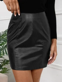 Hot Women's Skirt Bodycon Fashion Sexy Mini High Waist Skirts Solid Colored Office / Career Street Black Brown Apricot Coffee Spring & Summer Faux Leather Women Skirts