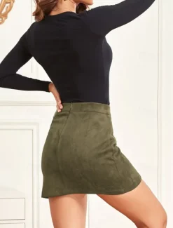 Women's Skirt Bodycon Fashion Sexy Mini High Waist Skirts Solid Colored Split Ends Vacation Street Wine Black Pink Brown Winter Suede Women Skirts