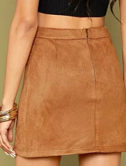 Women's Skirt Bodycon Fashion Sexy Mini High Waist Skirts Solid Colored Split Ends Vacation Street Wine Black Pink Brown Winter Suede Women Skirts