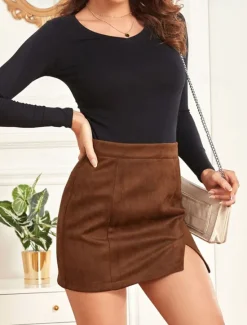 Women's Skirt Bodycon Fashion Sexy Mini High Waist Skirts Solid Colored Split Ends Vacation Street Wine Black Pink Brown Winter Suede Women Skirts