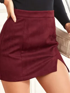 Women's Skirt Bodycon Fashion Sexy Mini High Waist Skirts Solid Colored Split Ends Vacation Street Wine Black Pink Brown Winter Suede Women Skirts
