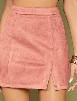Women's Skirt Bodycon Fashion Sexy Mini High Waist Skirts Solid Colored Split Ends Vacation Street Wine Black Pink Brown Winter Suede Women Skirts