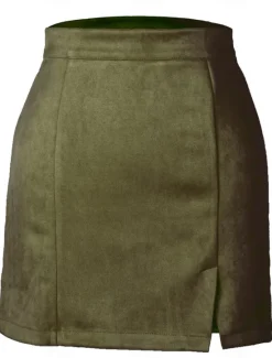 Women's Skirt Bodycon Fashion Sexy Mini High Waist Skirts Solid Colored Split Ends Vacation Street Wine Black Pink Brown Winter Suede Women Skirts