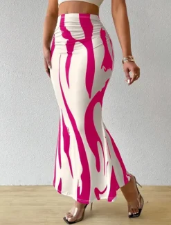 Hot Women's Skirt Bodycon Fashion Casual Maxi High Waist Skirts Floral Print Stretchy Street Daily Blue Fuchsia Apricot Coffee Summer Polyester Women Skirts