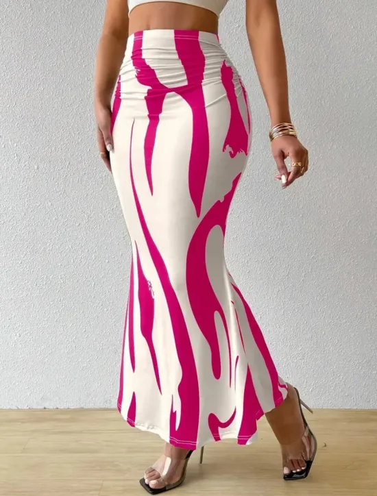 Hot Women's Skirt Bodycon Fashion Casual Maxi High Waist Skirts Floral Print Stretchy Street Daily Blue Fuchsia Apricot Coffee Summer Polyester Women Skirts