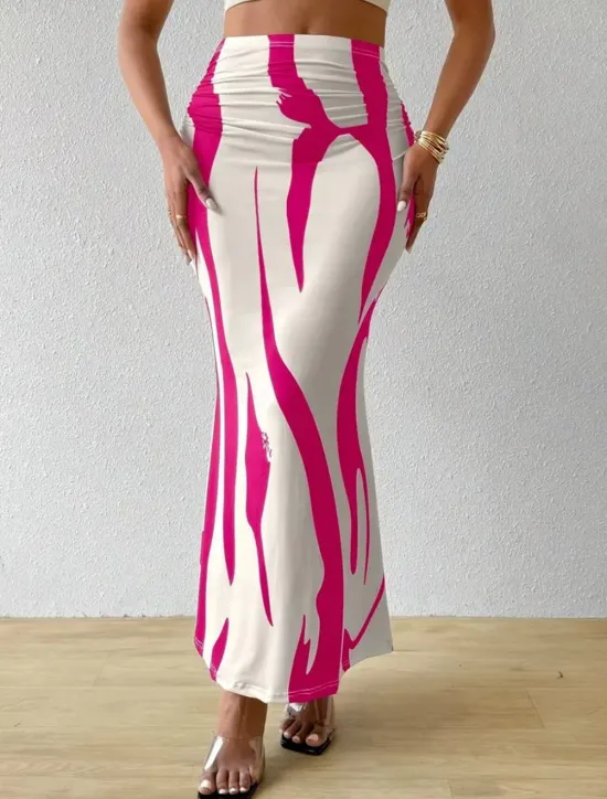 Hot Women's Skirt Bodycon Fashion Casual Maxi High Waist Skirts Floral Print Stretchy Street Daily Blue Fuchsia Apricot Coffee Summer Polyester Women Skirts