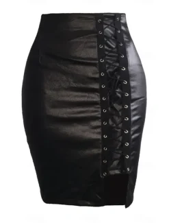 Clearance Women's Skirt Bodycon Midi High Waist Skirts Drawstring Solid Colored Street Daily Spring & Summer Elegant Fashion Casual Wine Black Dark Red Blue Women Skirts