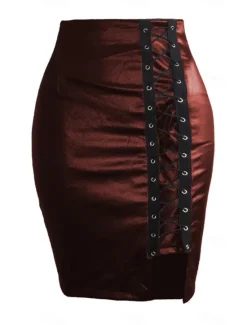 Clearance Women's Skirt Bodycon Midi High Waist Skirts Drawstring Solid Colored Street Daily Spring & Summer Elegant Fashion Casual Wine Black Dark Red Blue Women Skirts
