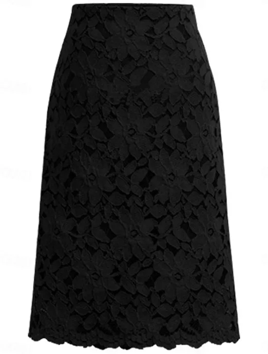 Discount Women's Skirt Bodycon Work Skirts Above Knee High Waist Skirts Lace Solid Colored Office / Career Street Summer Elegant Fashion Business Black Light Purple Light Blue Women Skirts