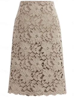Discount Women's Skirt Bodycon Work Skirts Above Knee High Waist Skirts Lace Solid Colored Office / Career Street Summer Elegant Fashion Business Black Light Purple Light Blue Women Skirts
