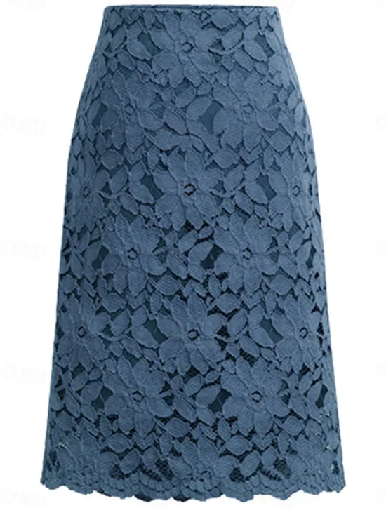 Discount Women's Skirt Bodycon Work Skirts Above Knee High Waist Skirts Lace Solid Colored Office / Career Street Summer Elegant Fashion Business Black Light Purple Light Blue Women Skirts