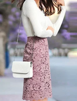 Discount Women's Skirt Bodycon Work Skirts Above Knee High Waist Skirts Lace Solid Colored Office / Career Street Summer Elegant Fashion Business Black Light Purple Light Blue Women Skirts
