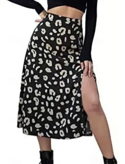 Outlet Women's Skirt Casual Midi Mid Rise Skirts Floral Print Micro-elastic Street Going out Summer Polyester Women Skirts