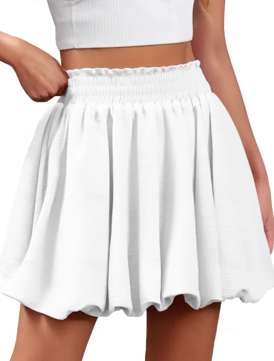 Outlet Women's Skirt Cute Summer Above Knee Mid Rise Skirts Solid Colored Ruched Stretchy Daily Black White Pink Khaki Summer Polyester Women Skirts