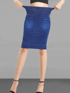 Sale Women's Skirt Denim Midi Skirt Fashion Casual Knee-length High Waist Skirts Solid Colored Pocket Vacation Street Summer Denim Women Skirts