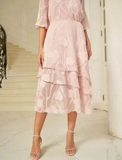 Hot Women's Skirt Elegant Midi Mid Waist Skirts Floral Layered Inelastic Party Causal Summer Chiffon Women Skirts