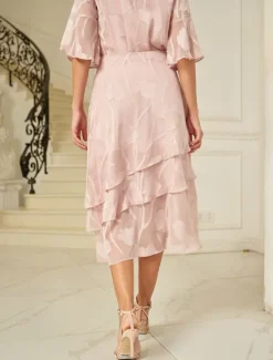 Hot Women's Skirt Elegant Midi Mid Waist Skirts Floral Layered Inelastic Party Causal Summer Chiffon Women Skirts