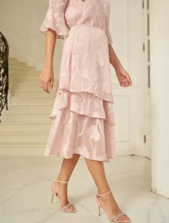 Hot Women's Skirt Elegant Midi Mid Waist Skirts Floral Layered Inelastic Party Causal Summer Chiffon Women Skirts