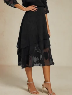 Sale Women's Skirt Elegant Midi Mid Waist Skirts Floral Layered Inelastic Party Causal Summer Chiffon Women Skirts