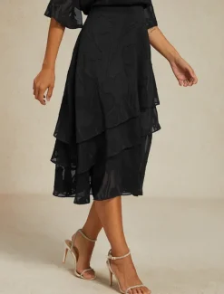 Sale Women's Skirt Elegant Midi Mid Waist Skirts Floral Layered Inelastic Party Causal Summer Chiffon Women Skirts