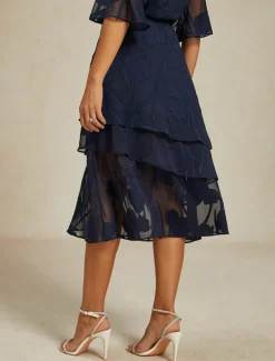 Discount Women's Skirt Elegant Midi Mid Waist Skirts Floral Layered Inelastic Party Causal Summer Chiffon Women Skirts