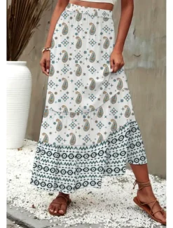 Best Women's Skirt Fashion Boho Maxi Mid Rise Skirts Floral Print Micro-elastic Street Going out Summer Polyester Women Skirts