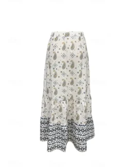 Best Women's Skirt Fashion Boho Maxi Mid Rise Skirts Floral Print Micro-elastic Street Going out Summer Polyester Women Skirts