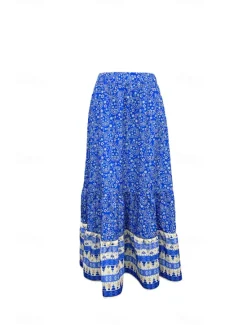 Best Women's Skirt Fashion Boho Maxi Mid Rise Skirts Floral Print Micro-elastic Street Going out Summer Polyester Women Skirts