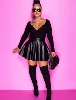 Best Women's Skirt Fashion Carnival Costumes Ladies Mini Skirts Solid Colored Pleated Carnival Homecoming Black Red Brown Spring & Fall PU Leather Women Skirts