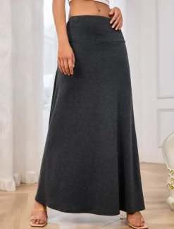 Outlet Women's Skirt Fashion Casual Maxi High Waist Skirts Solid Colored Stretchy Street Daily Green Rose Red Grey Spring Polyester Women Skirts