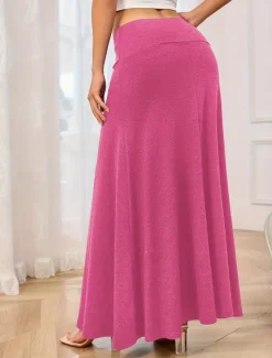 Outlet Women's Skirt Fashion Casual Maxi High Waist Skirts Solid Colored Stretchy Street Daily Green Rose Red Grey Spring Polyester Women Skirts