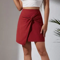 Hot Women's Skirt Linen Skirts Basic Casual Mini High Waist Skirts Solid Colored Split Ends Casual Daily Weekend Wine Black Army Green Apricot Summer Cotton And Linen Women Skirts|Dresses