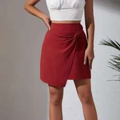 Hot Women's Skirt Linen Skirts Basic Casual Mini High Waist Skirts Solid Colored Split Ends Casual Daily Weekend Wine Black Army Green Apricot Summer Cotton And Linen Women Skirts|Dresses