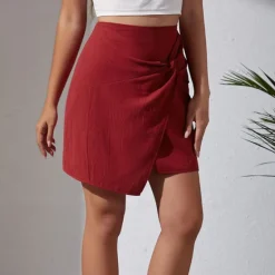Hot Women's Skirt Linen Skirts Basic Casual Mini High Waist Skirts Solid Colored Split Ends Casual Daily Weekend Wine Black Army Green Apricot Summer Cotton And Linen Women Skirts|Dresses