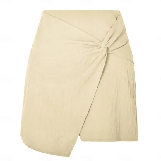 Hot Women's Skirt Linen Skirts Basic Casual Mini High Waist Skirts Solid Colored Split Ends Casual Daily Weekend Wine Black Army Green Apricot Summer Cotton And Linen Women Skirts|Dresses
