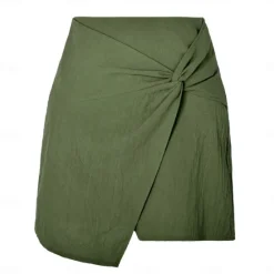 Hot Women's Skirt Linen Skirts Basic Casual Mini High Waist Skirts Solid Colored Split Ends Casual Daily Weekend Wine Black Army Green Apricot Summer Cotton And Linen Women Skirts|Dresses