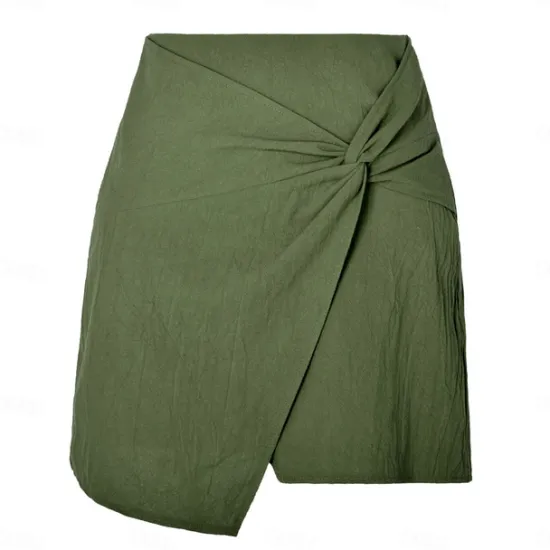 Hot Women's Skirt Linen Skirts Basic Casual Mini High Waist Skirts Solid Colored Split Ends Casual Daily Weekend Wine Black Army Green Apricot Summer Cotton And Linen Women Skirts|Dresses
