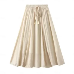 Best Women's Skirt Linen Skirts Fashion Casual Midi High Waist Skirts Solid Colored Drawstring Casual Daily Weekend Black Pink Blue Khaki Summer Cotton And Linen Women Skirts|Dresses